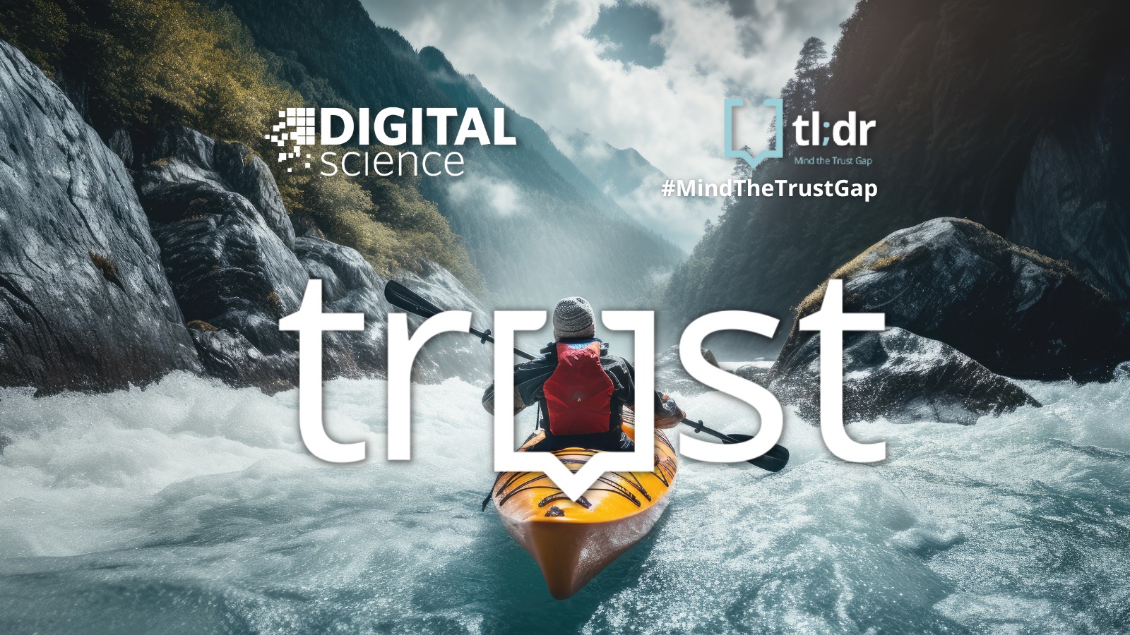 kayaker in river plus the word trust