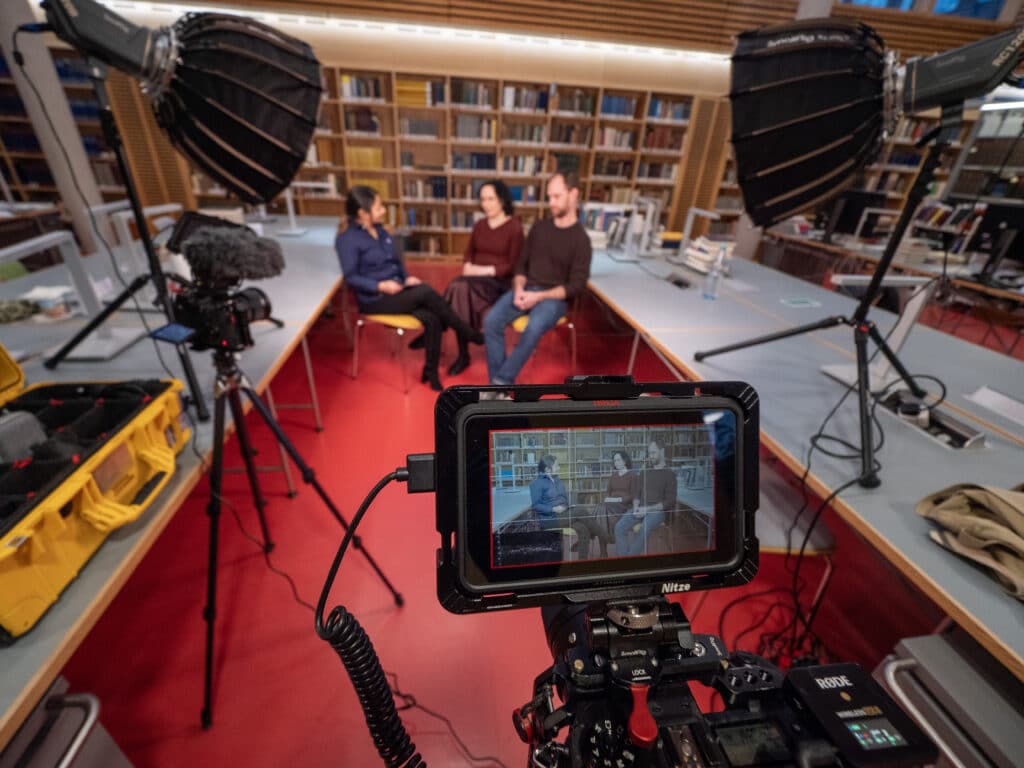 Dr Maria Avxentevskaya and Dr Ben Johnson being interviewed