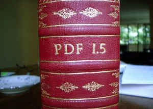 Leather bound copy of the PDF 1.5 specification. 690555355_93948eae34_z
