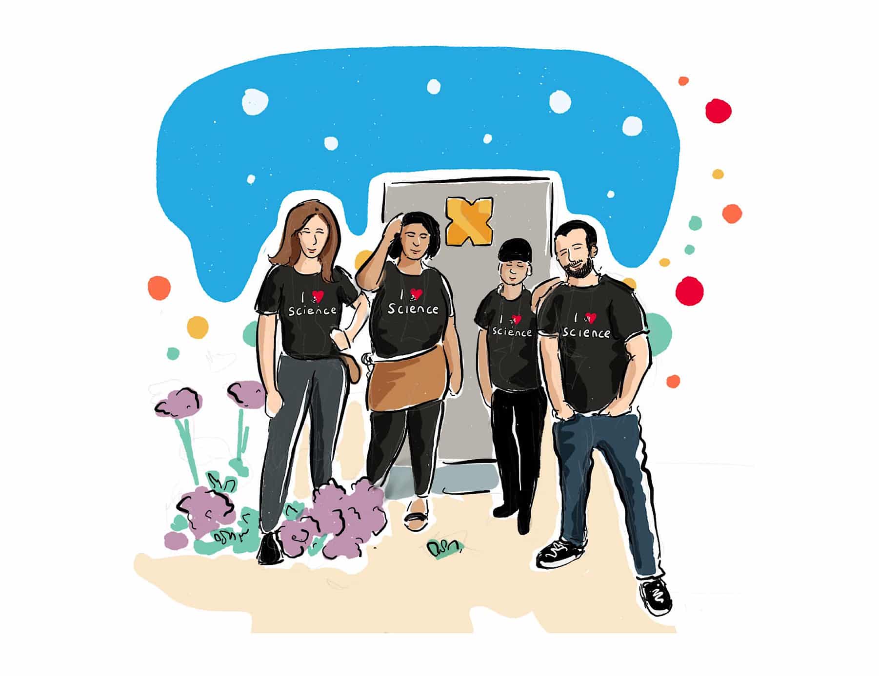 A sketch by Alex Cagan of some of the Digital Science Sci Foo 2019 crew