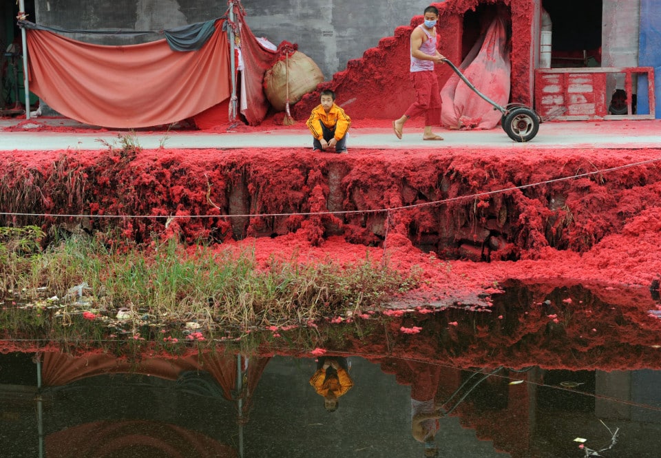River in China impacted by red dye