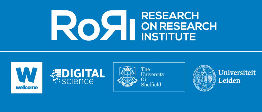 Banner image showing logos for RoRi, Wellcome, Digital Science, The University of Sheffield and the Universiteit Leiden