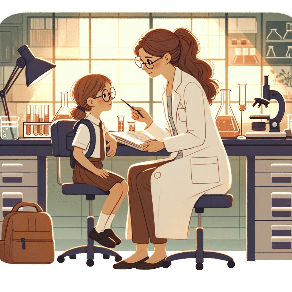 Illustration of a woman doctor examining a girl