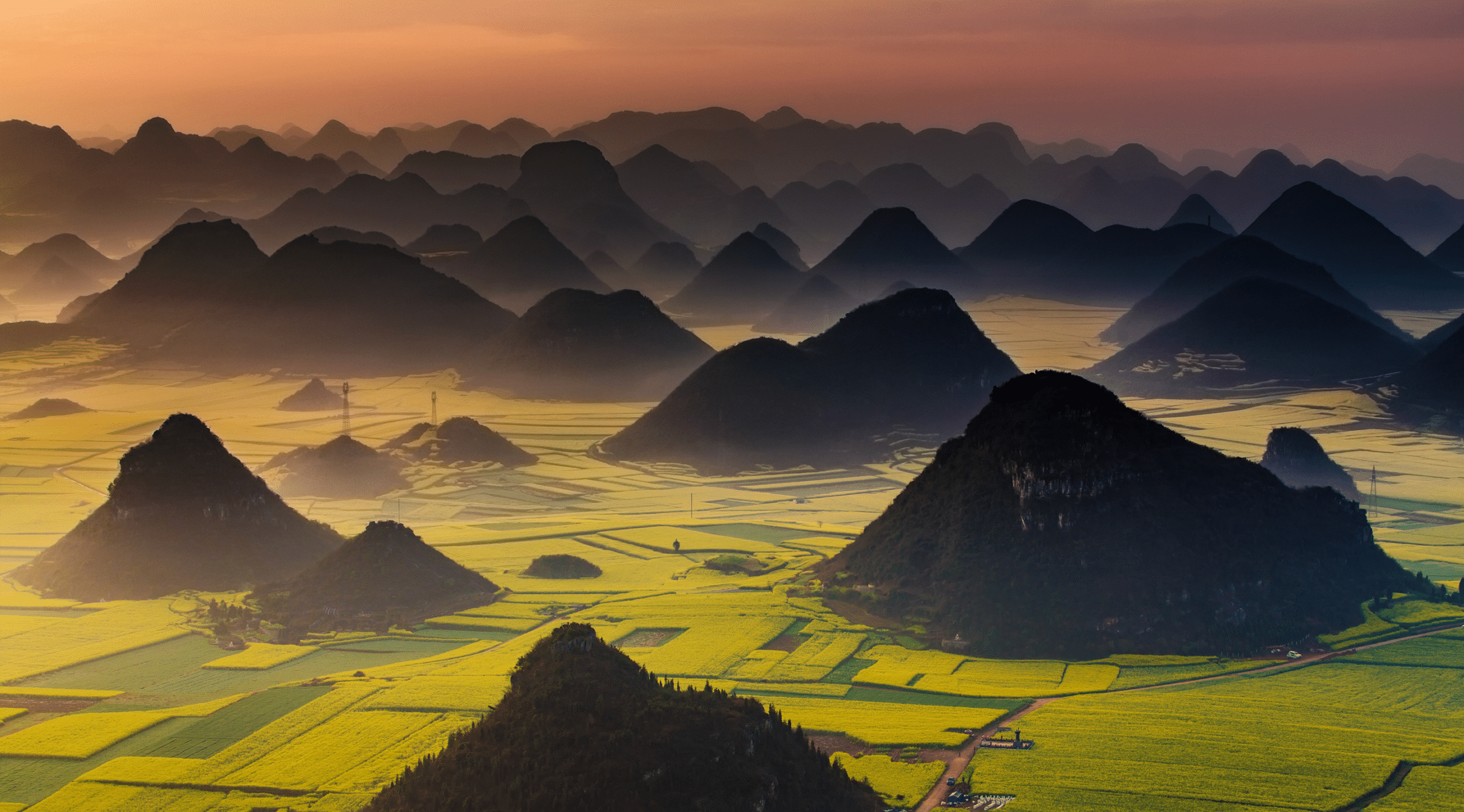 Aerial view of mountains and plain
