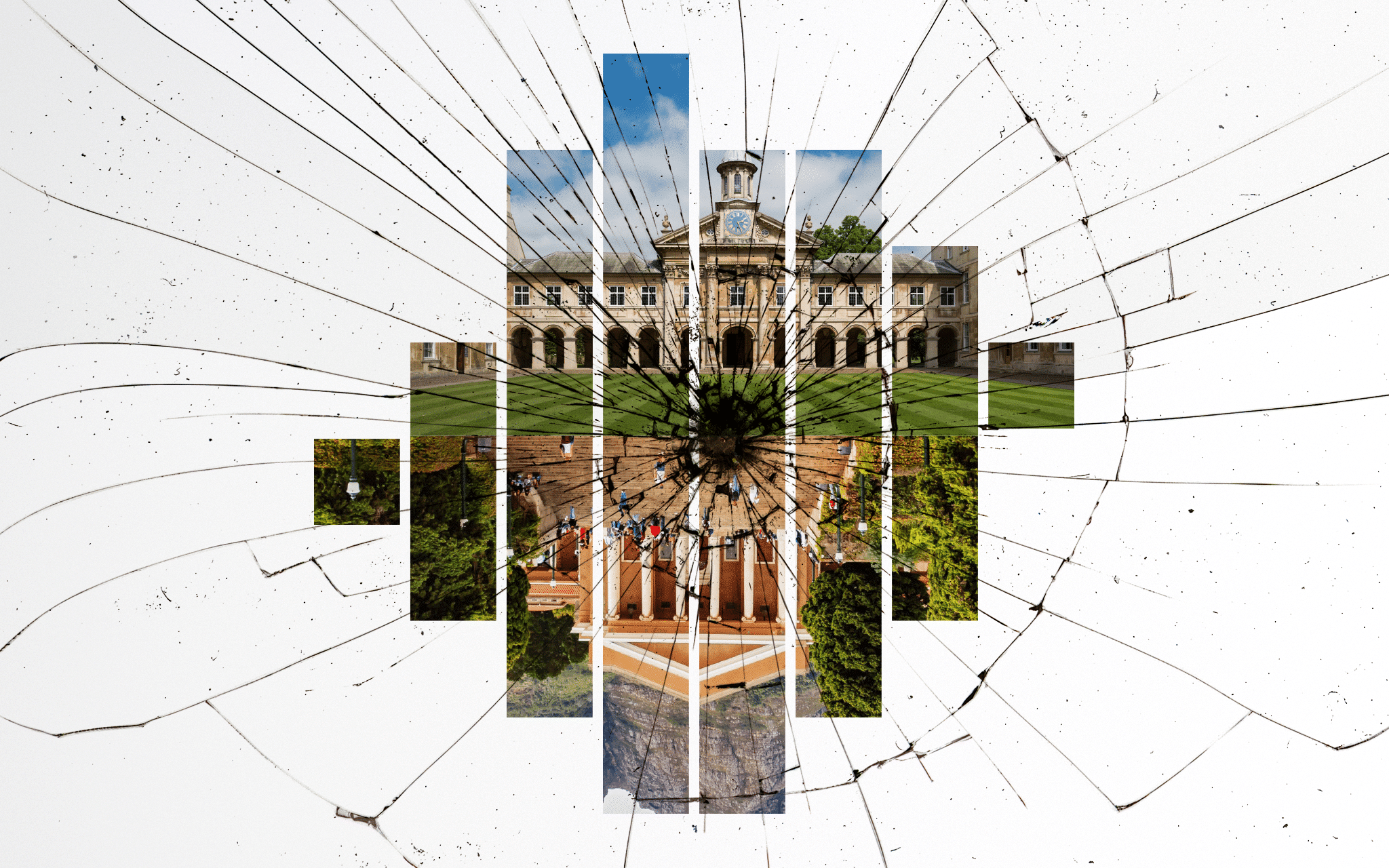 fragmented BRICS image - photo collage of buildings and landscapes sliced into columns