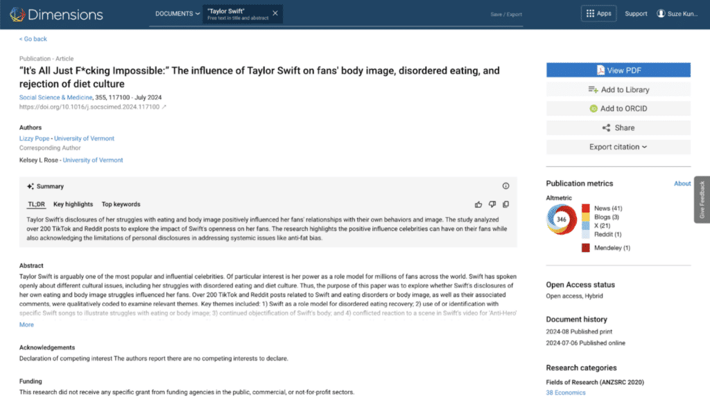 Dimensions interface